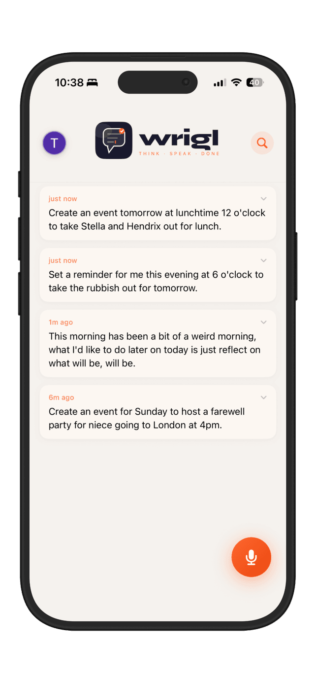 wrigl app — voice notes timeline
